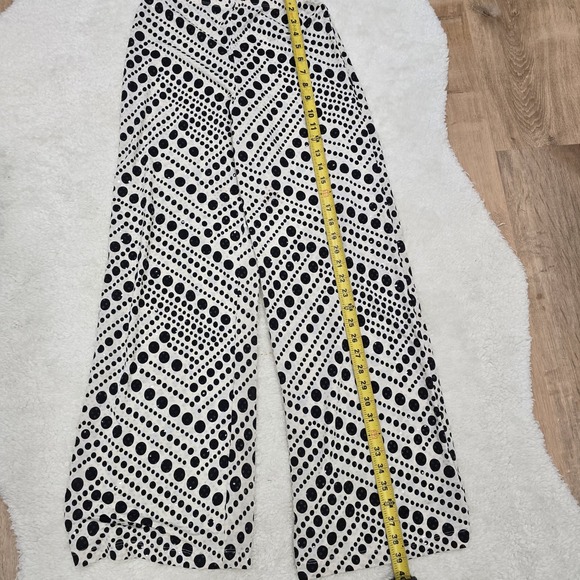 Tower Hill Pants - TOWER Vintage 90s Polka Dot Wide Leg Palazzo Pants White Black Sequin Size M